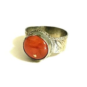 Antique Brown Akik Stone Silver Wide Band Ring 6.5